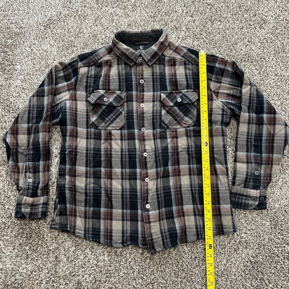Kuhl Disordr Flannel Shirt Mens L Brown Plaid Long Sleeve Button Down Heavy Warm